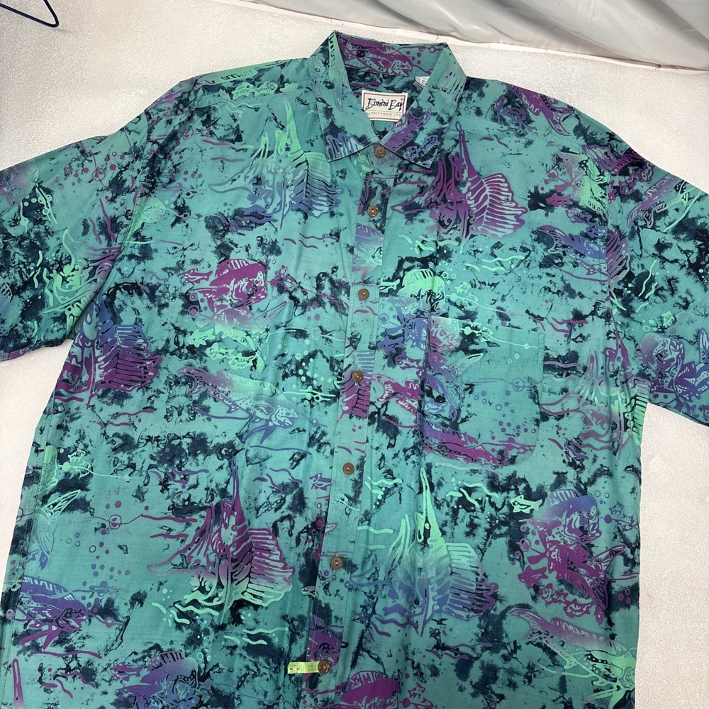 Bimini Bay Button Up Cotton Mens 2XL 80's Outdoor Hawaiian AOP Marlin Swordfish